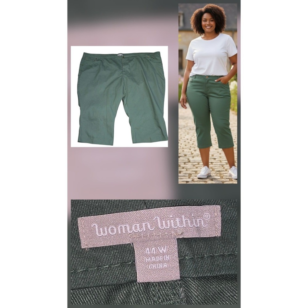 WOMAN WITHIN Green Capri JEANS Plus SIZE 44w 63x22‎
